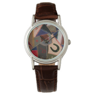Lucky Hoefijzer  Patchwork Crazy Quilt Horloge