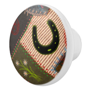 Lucky Hoefijzer Patchwork Crazy Quilt Keramische Knop