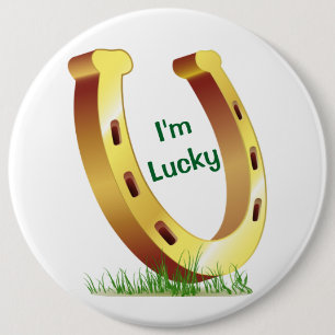Lucky Hoefijzer Ronde Button 6,0 Cm