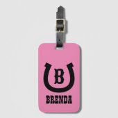 Lucky hoefijzer ruitersport logo custom monogram bagagelabel (Voorkant (verticaal))