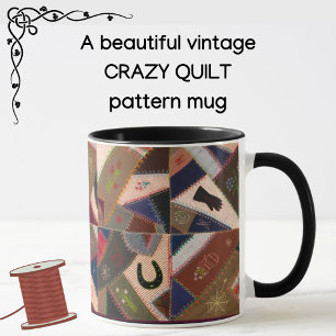 Lucky Horseshoe Colorful Patchwork Crazy Quilt Mug