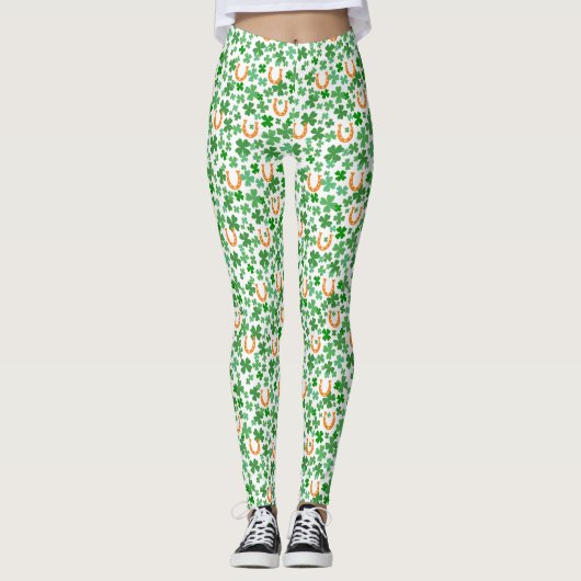 Lucky Horseshoe Four Leaf Clover St Patrick's Day Leggings (Voorkant)