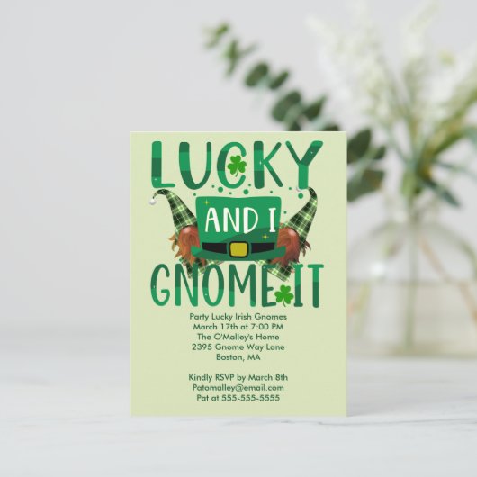 Lucky I Gnome It St patrick Party Invitation Carte (Debout devant)
