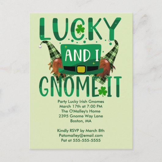 Lucky I Gnome It St patrick Party Invitation Carte (Devant)