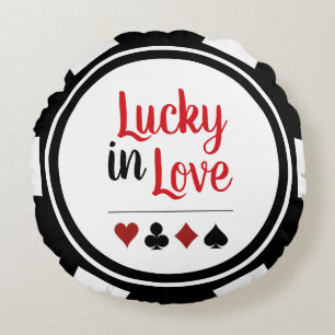 Lucky in Love Black White Poker Chip Rond Kussen