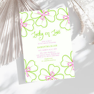 Lucky in Love Bruiloftsfeest Roze Groene Klaver Kaart