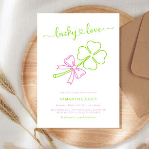Lucky in Love Bruiloftsfeest Roze Groene Klaver Kaart