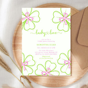 Lucky in Love Bruiloftsfeest Roze Groene Klaver Kaart