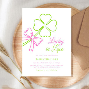 Lucky in Love Bruiloftsfeest Roze Groene Klaver Kaart