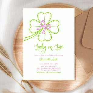 Lucky in Love Bruiloftsfeest Roze Groene Klaver Kaart