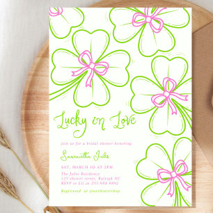 Lucky in Love Bruiloftsfeest Roze Groene Klaver Kaart