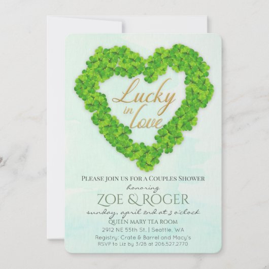 Lucky In Love Clover Couples Douche Invitation (Devant)