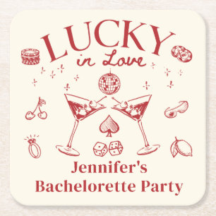 Lucky In Love Cocktail Bachelorette Party Classic Vierkante Kartonnen Onderzetter