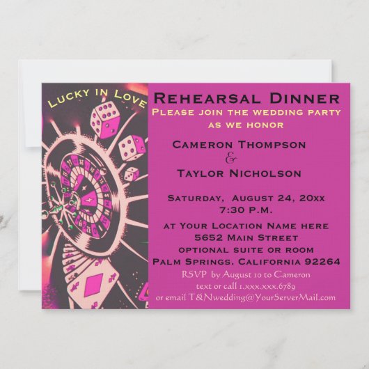 Lucky in Love Dice Rehearsal Dinner Kaart (Voorkant)