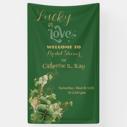 Lucky in Love Gold Shimmer Shamrock Vrijgezellenfe Spandoek (Verticaal)