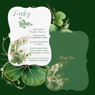 Lucky in Love Green Golden Shamrock Vrijgezellenfe Kaart