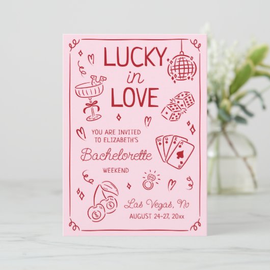 Lucky in Love grillige hand getrokken Bachelorette Kaart (Staand voorkant)
