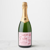 Lucky in Love grillige hand getrokken Bachelorette Sparkling Wijnetiket (Voorkant)