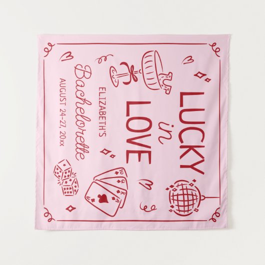 Lucky in Love grillige hand getrokken Bachelorette Wandkleed (Voorkant (horizontaal))