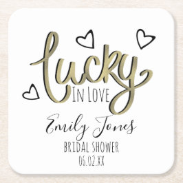Lucky in Love Hearts Bridal Shower Vierkante Kartonnen Onderzetter