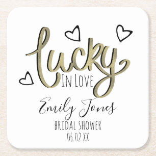 Lucky in Love Hearts Bruidsfeest Vierkante Kartonnen Onderzetter