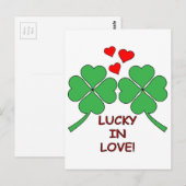 Lucky in Love Hearts Clover Briefkaart (Voorkant / Achterkant)