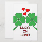 Lucky in Love Hearts Clover Briefpapier (Voorkant / Achterkant)