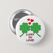 Lucky in Love Hearts Clover Ronde Button 5,7 Cm (Voorkant /achterkant)