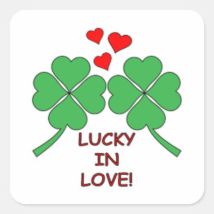 Lucky in Love Hearts Clover Vierkante Sticker