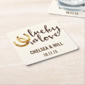 Lucky in Love Hoefijzer bruiloft Onderzetters (Schuin)