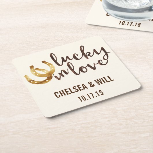 Lucky in Love Hoefijzer bruiloft Onderzetters (Schuin)
