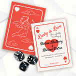 Lucky in Love Jouer Carte Ace Mariage<br><div class="desc">Lucky in Love Aces jouant aux cartes avec des polices amusantes avec une ambiance rétro mod. Dispose d'une fausse carte de jeu Ace of Hearts avec un design amusant d'inspiration rétro et une cupide sur le dos. Couleurs rouge, noir et blanc crémeux très clair. Parfait pour un mariage rapide ou...</div>