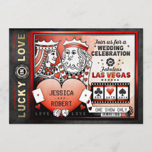 Lucky in Love Las Vegas Red Wedding Invite Kaart