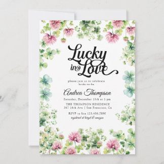 Lucky in Love | Pink Green Bridal Shower Kaart