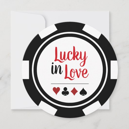 Lucky in Love Poker Chip Black White Weddenschap Kaart (Voorkant)