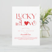 Lucky in Love Red Heart Bridal Shower Kaart (Staand voorkant)