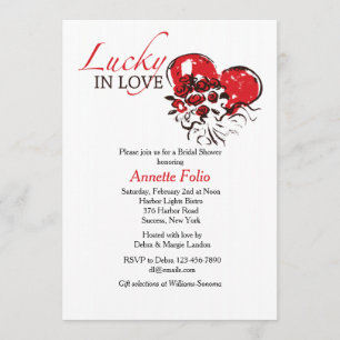 Lucky in Love Red Roses Bridal Shower Invitation Kaart