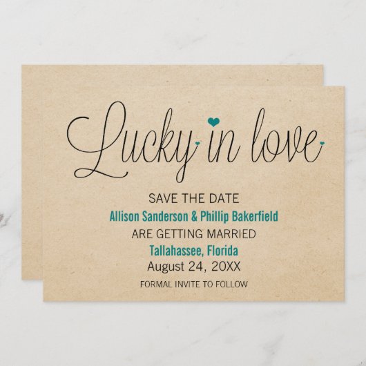 Lucky in Love Save the Date, Blauwgroen Save The Date (Voorkant / Achterkant)