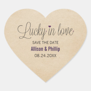 Lucky in Love Save the Date Stickers, Paars Hart Sticker