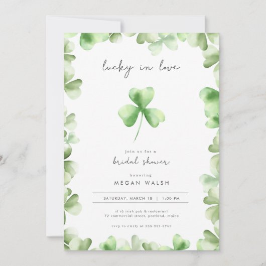 Lucky in Love Shamrock Bridal Shower Invitation Kaart (Voorkant)