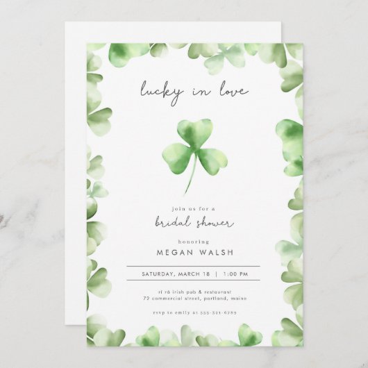 Lucky in Love Shamrock Bridal Shower Invitation Kaart (Voorkant / Achterkant)