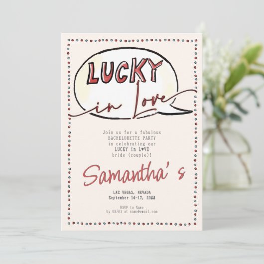 Lucky In Love Vegas Casino Moderne Bachelorette Kaart (Staand voorkant)