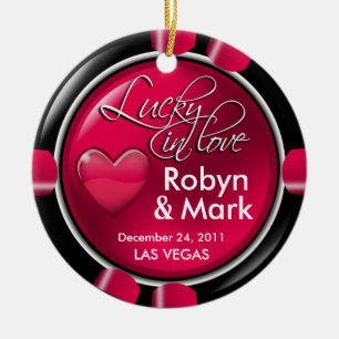 Lucky in Love Vegas Passen getrouwd Casino Chip Keramisch Ornament