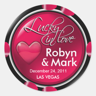 Lucky in Love Vegas Passen getrouwd Casino Chip Ronde Sticker
