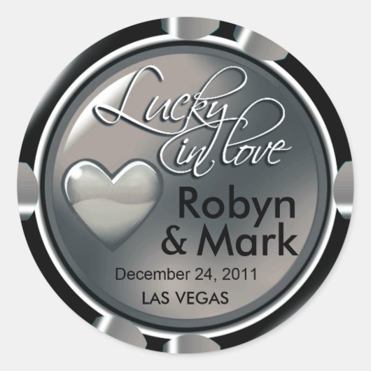 Lucky in Love Vegas Passen getrouwd Casino Chip Ronde Sticker (Voorkant)
