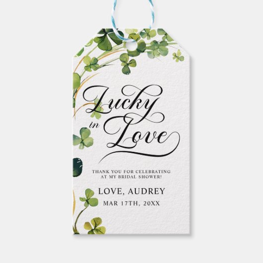 Lucky in Love Vrijgezellenfeest Green Shamrock Cadeaulabel (Voorkant)