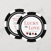 Lucky In Love Zwart Wit Poker Chip Vegas Bruiloft Kaart (Voorkant / Achterkant)