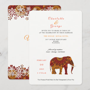 Lucky Indian Elephant Elegant Lace Wedding Invite Kaart