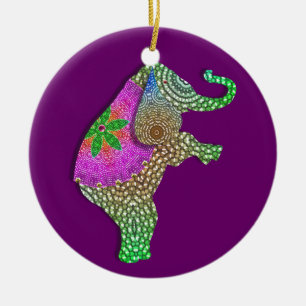 Lucky Indian Elephant in Rainbow Colors Keramisch Ornament