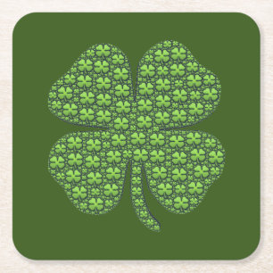 Lucky Irish Clover Donkergroen Vierkante Kartonnen Onderzetter